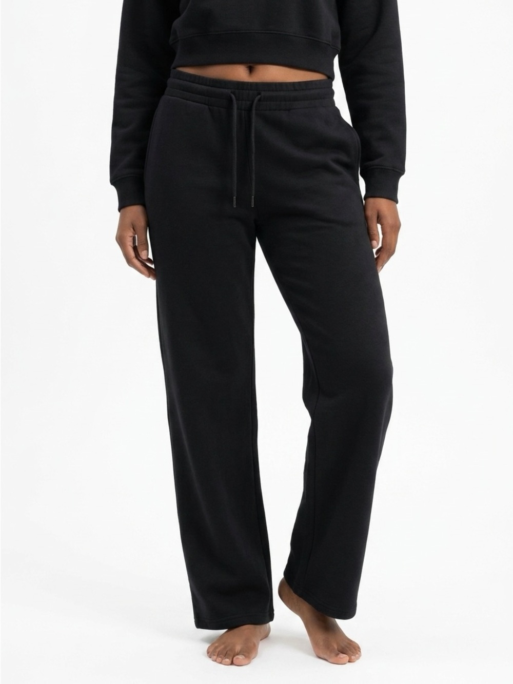 Women's Black Drawstring Wide-Leg Sweatpants